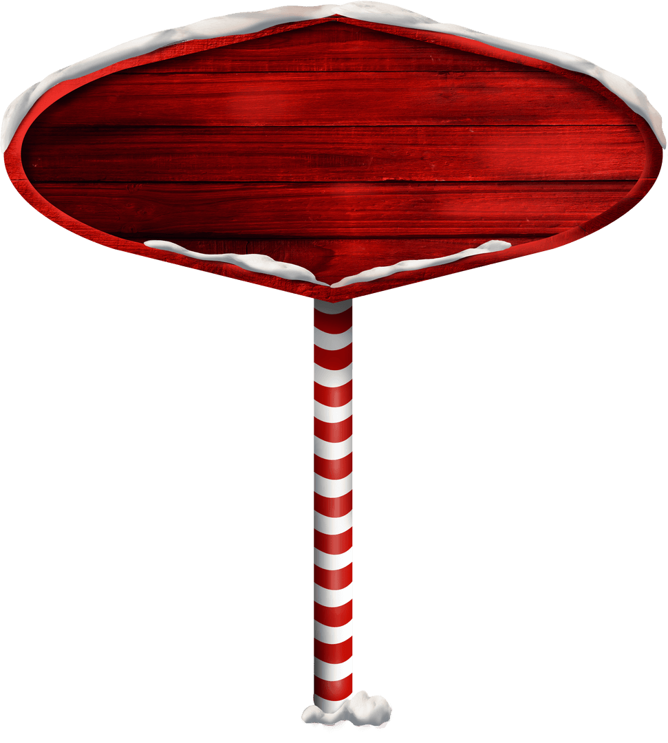 Transparent Red Wooden Sign Post with Snowy Accents