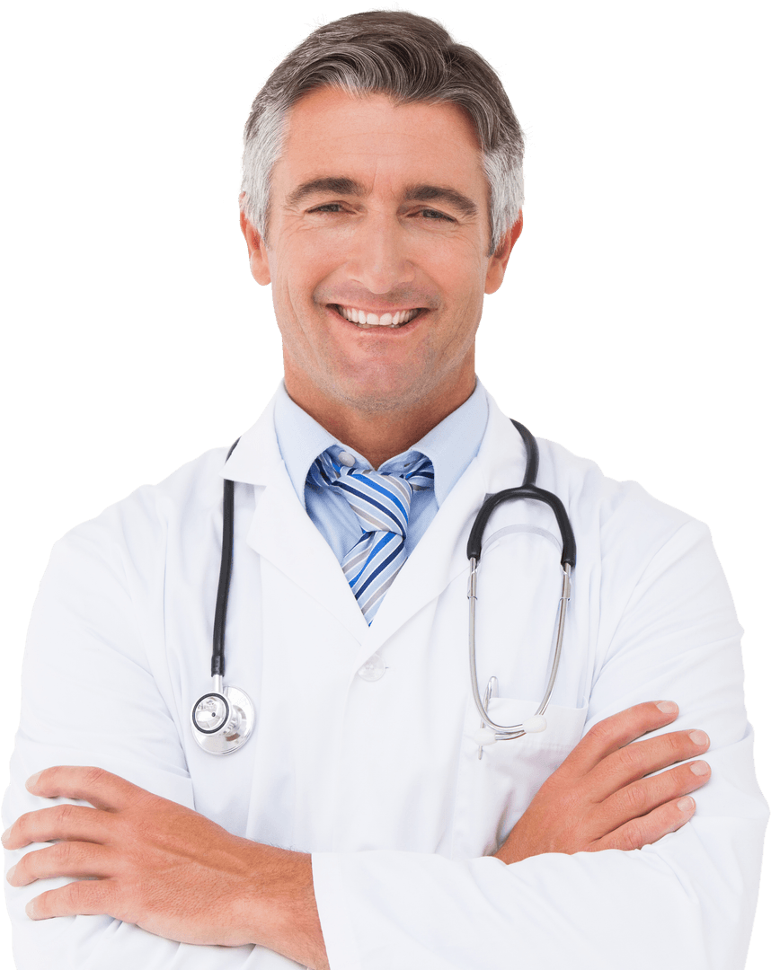Happy Senior Doctor Smiling with Crossed Arms Transparent Background