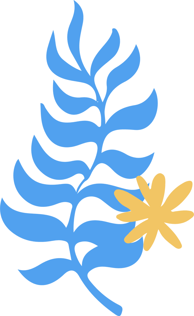 Transparent Minimalist Blue Fern with Yellow Daisy Illustration