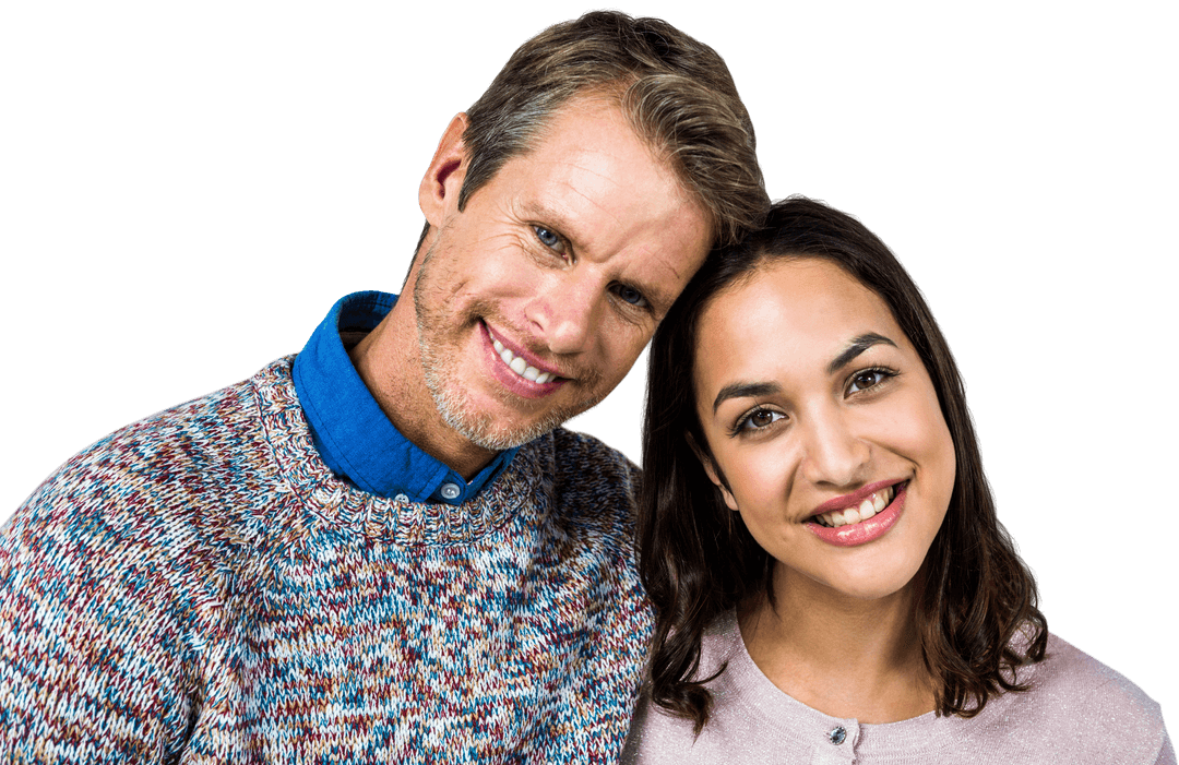 Smiling Couple Embracing Together on Transparent Background