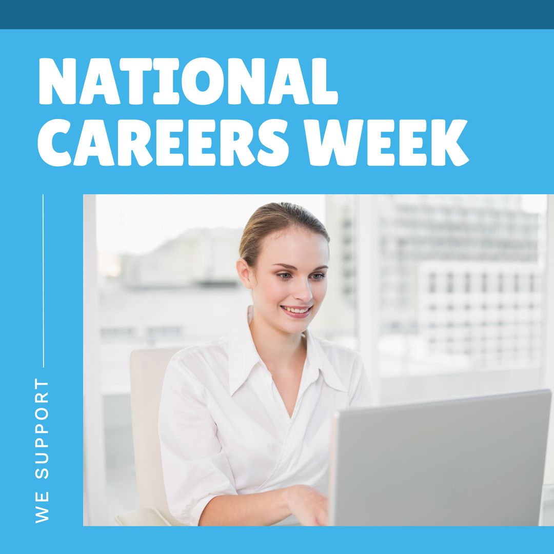 Smiling Businesswoman Working on Laptop for National Careers Week