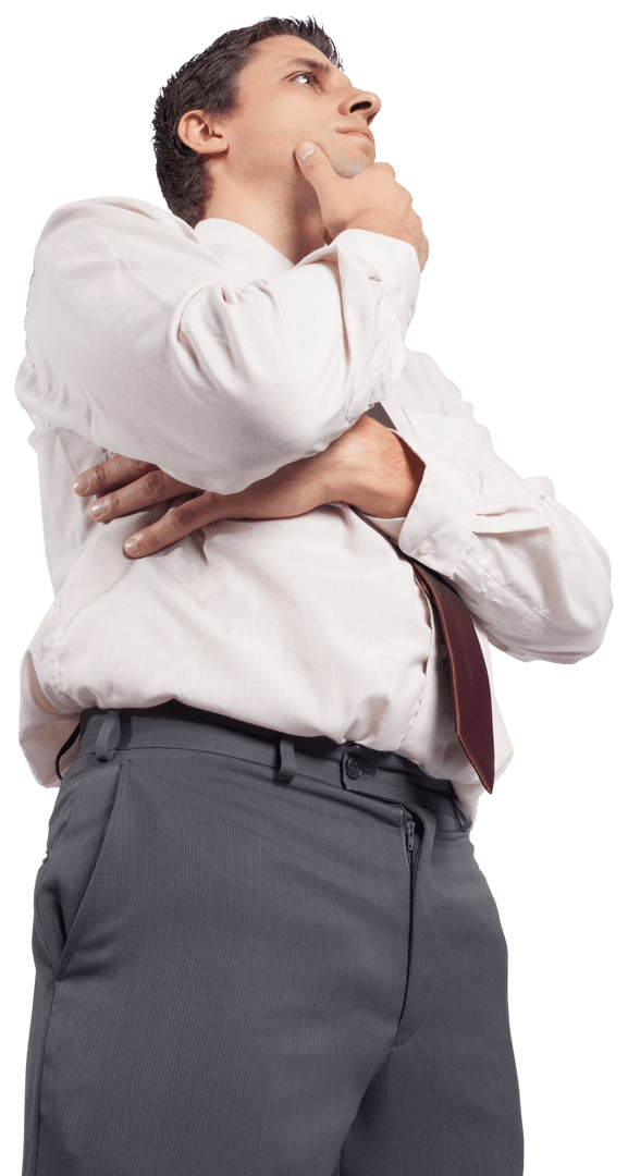 Transparent Pensive Businessman Looking Up