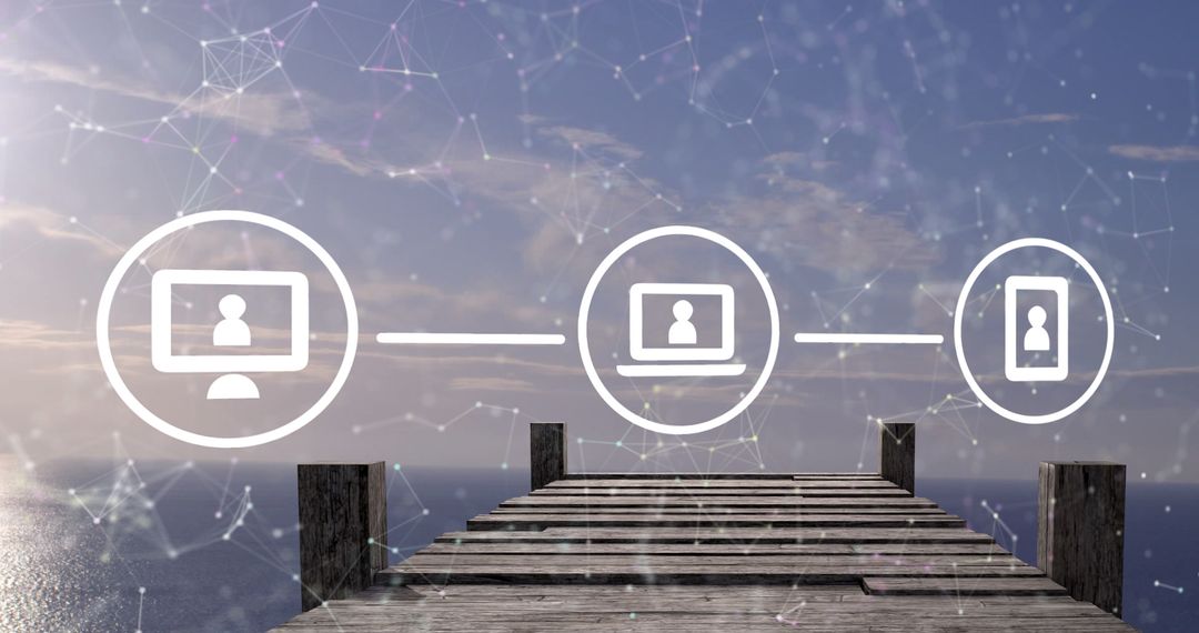Digital Network Connection Over Rustic Wooden Jetty