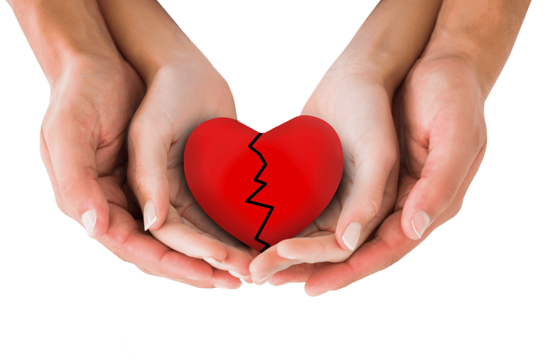 Transparent Couple Holding Broken Heart in Hands Symbolizing Relationship Issues