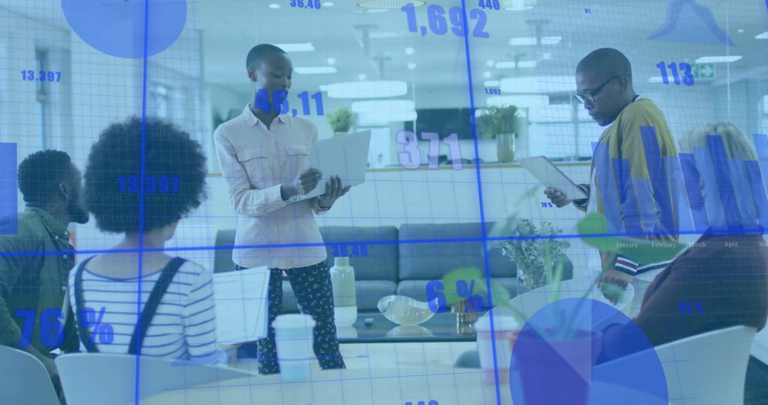 Creative Collaborating Modern Office Environment with Growing Business Concepts Visible