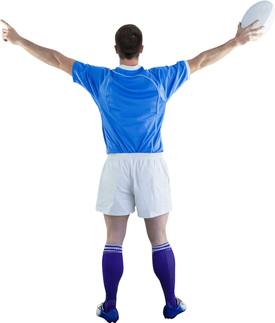 Rugby Player with Ball Preparing to Throw - Transparent Background