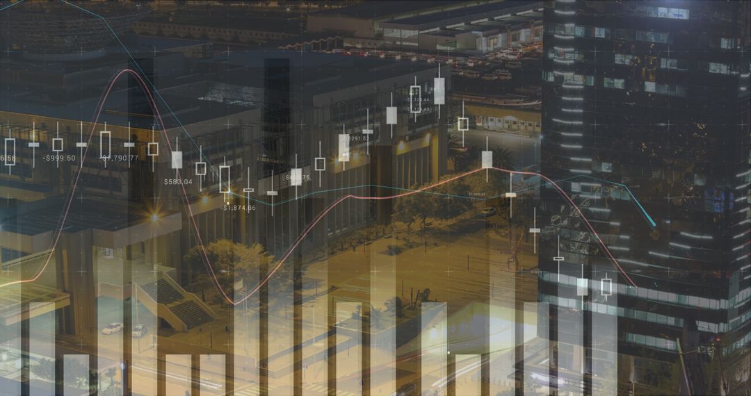 Futuristic Financial Trading Graphs in Night Cityscape