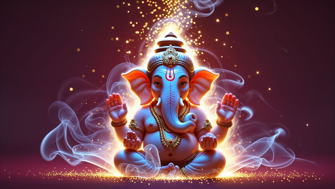 Glowing Ganesha Idol with Ornate Elements and Sacred Aura