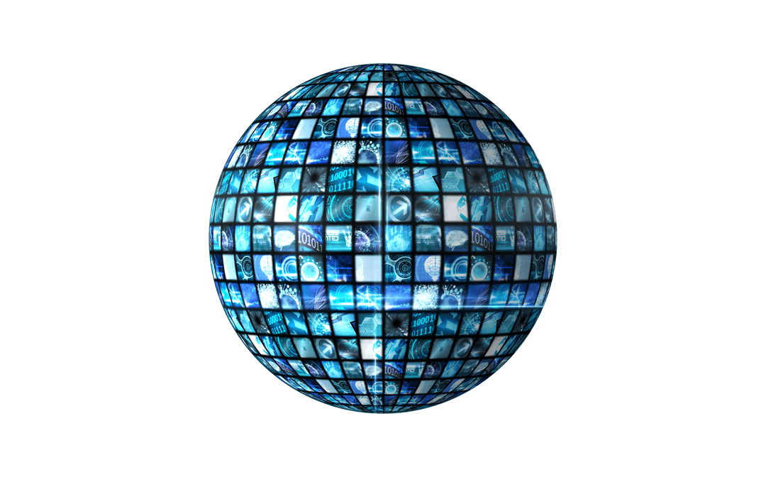 Digital Blue Globe with Icons on Transparent Background