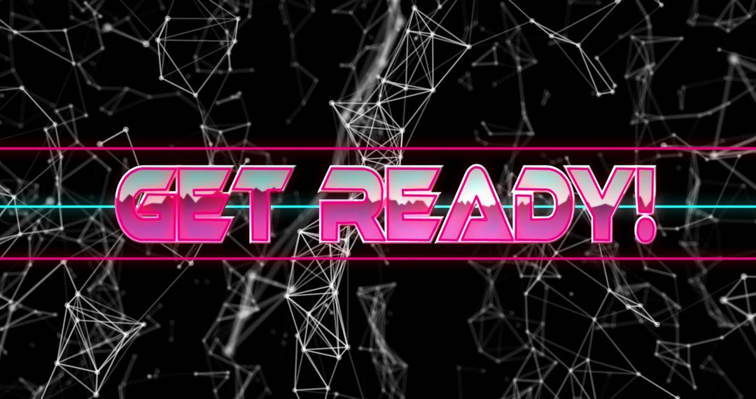 Get Ready Neon Cyberpunk Vaporwave 3D Text with Wireframe Network and Glowing Lines