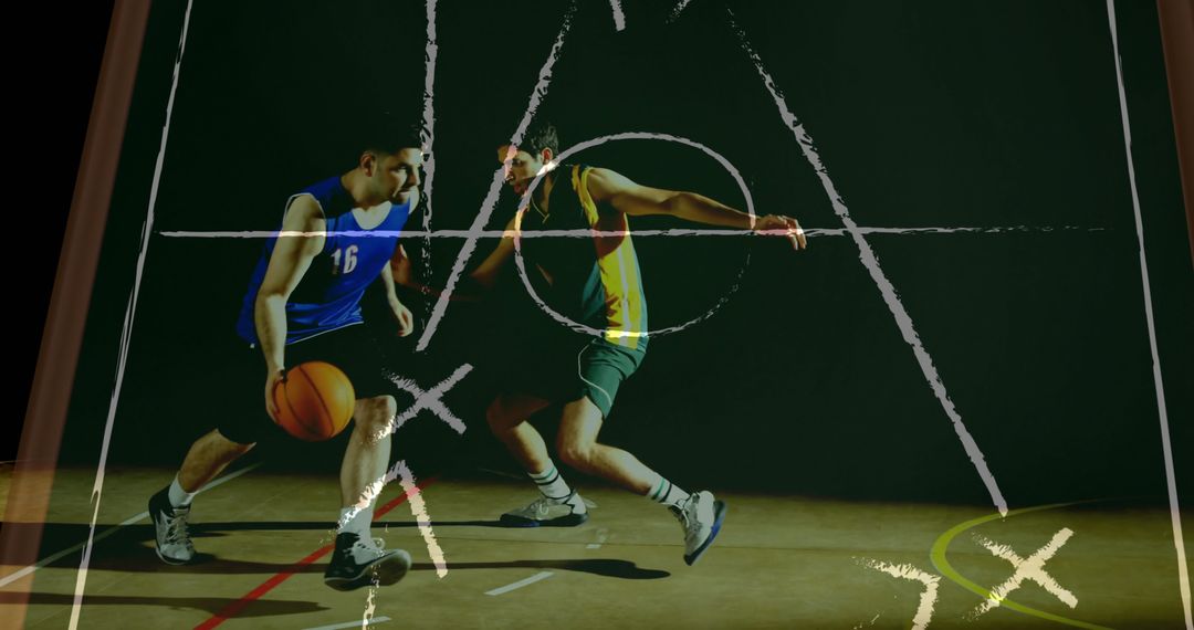 Basketball Players Competing with Strategy Overlay