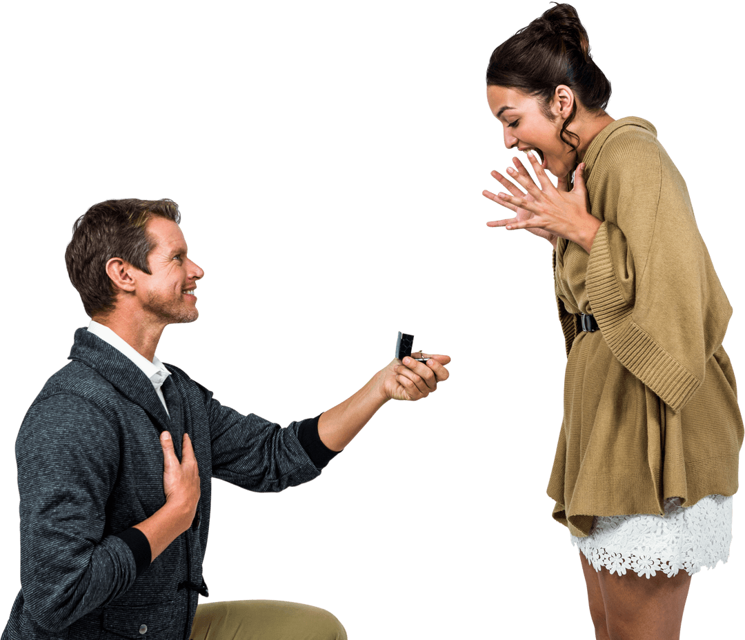 Surprise Proposal with Engagement Ring in Transparent Background