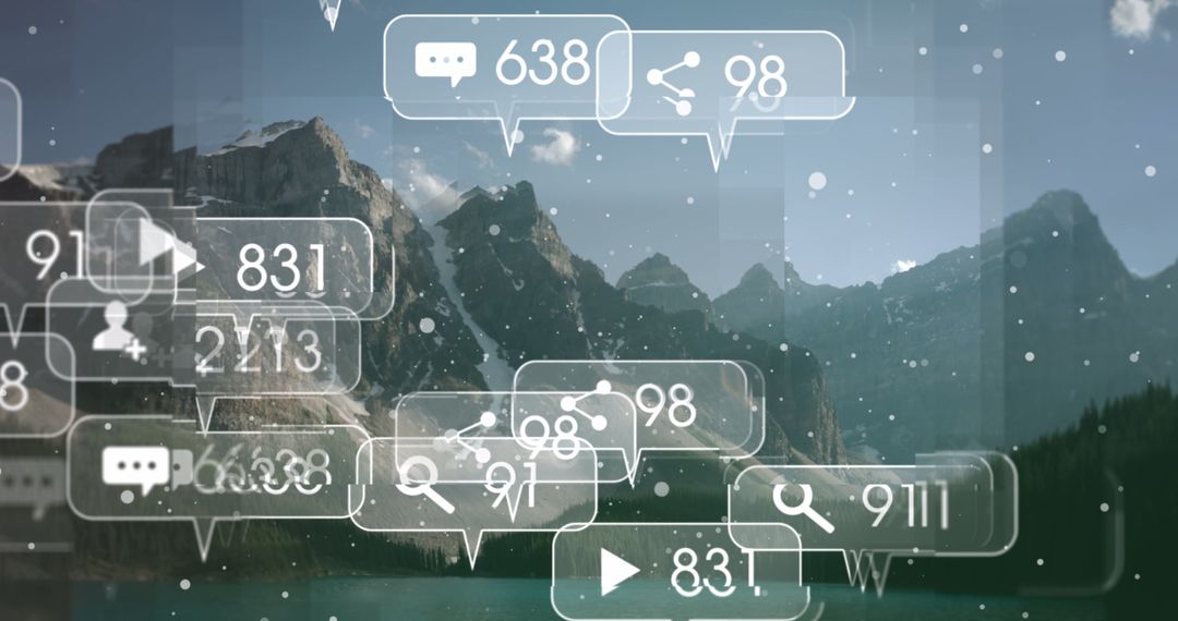 Digital Notifications Over Mountain Scenery Visualizing Social Media Activity