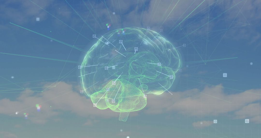 Futuristic Holographic Brain with Digital Interface in Sky