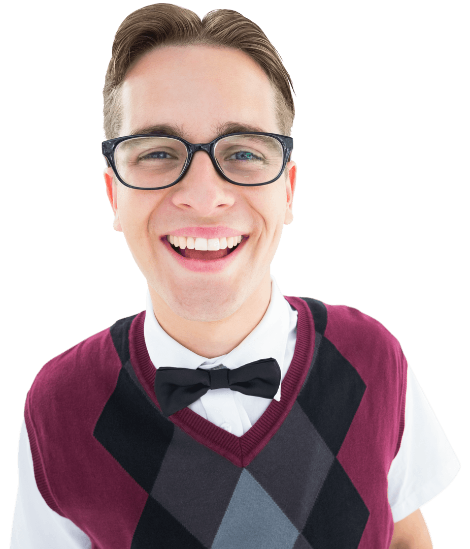 Smiling Geeky Hipster with Transparent Background