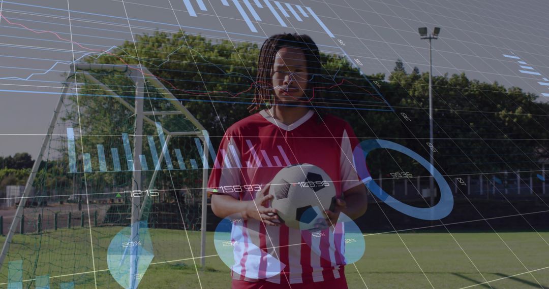 Soccer Player with Strategic Data Visualizations on Field