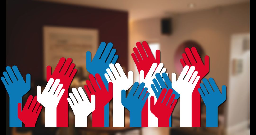 Colorful Hands Raised in Empty House Symbolizing Online Interaction
