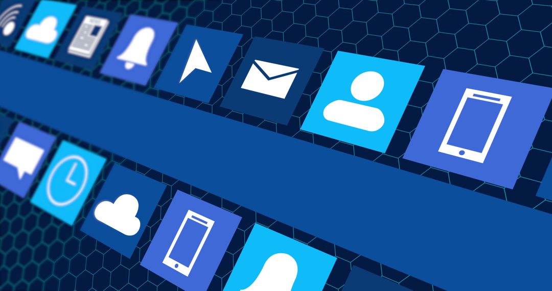 Futuristic Digital Interface Displaying Online Icons