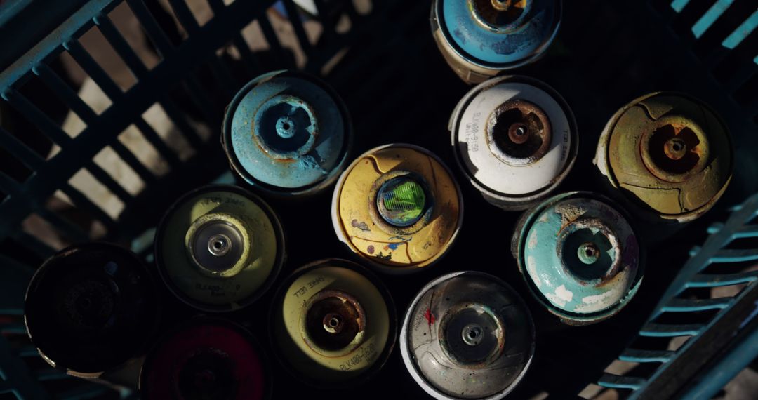 Rusty Spray Paint Cans in a Crate - Free Images, Stock Photos and Pictures on Pikwizard.com