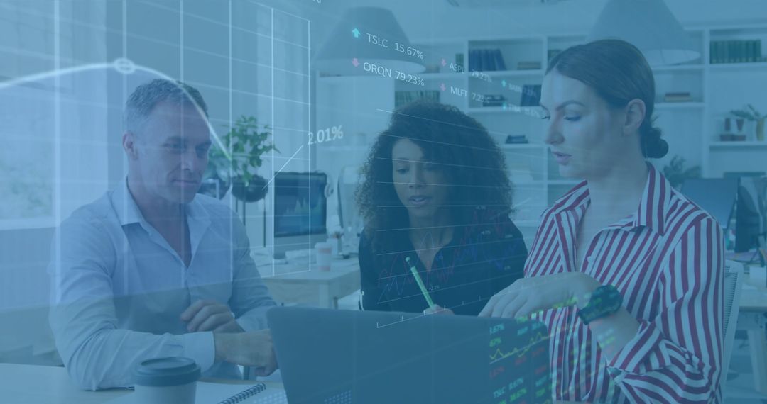 Business Team Analyzing Financial Data and Technology Trends