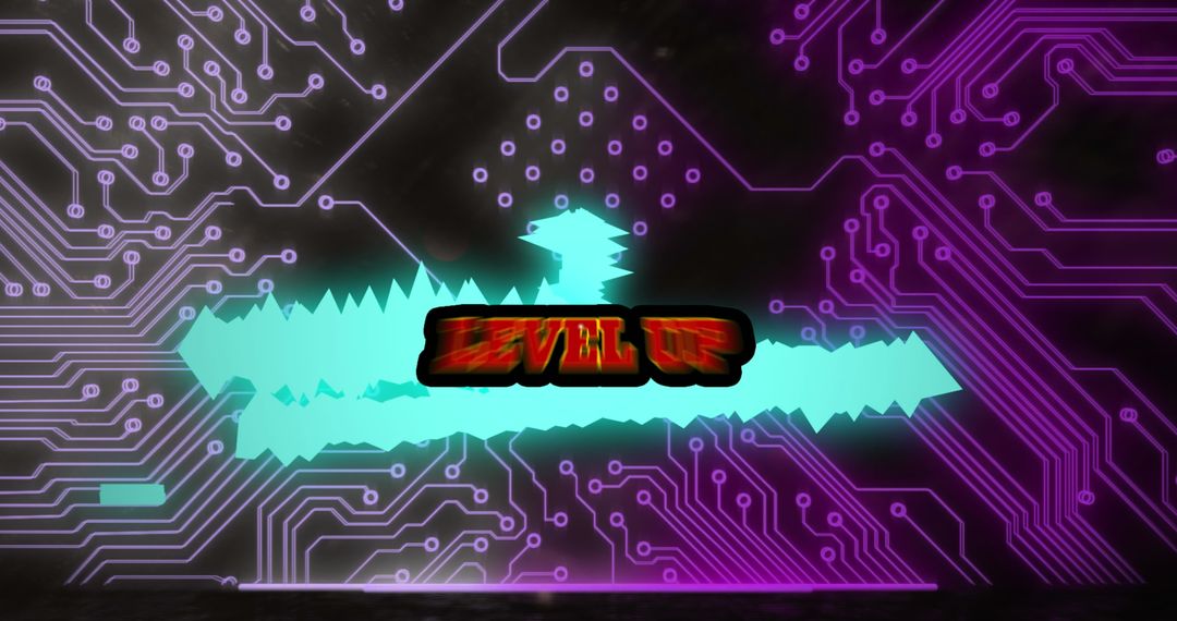 Digital Level Up Concept on Neon Circuit Background