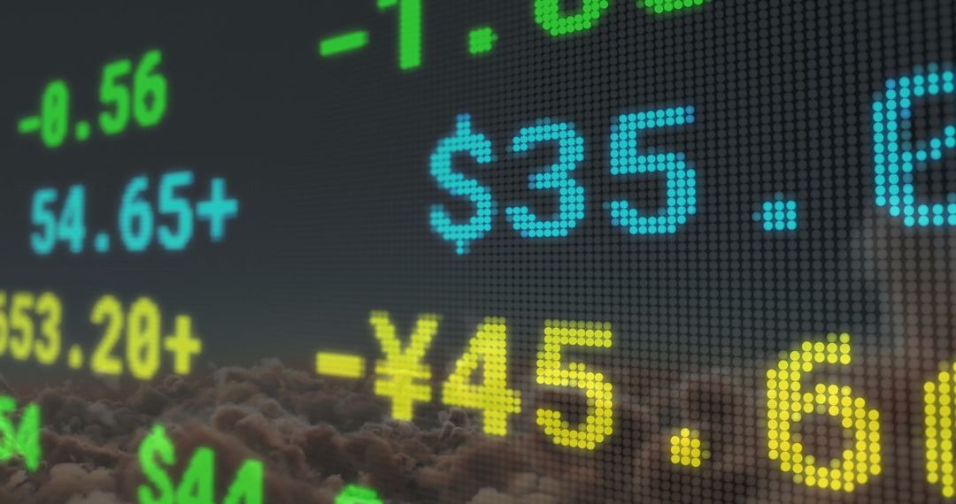 Digital Stock Market Display with Cloud Superimposition