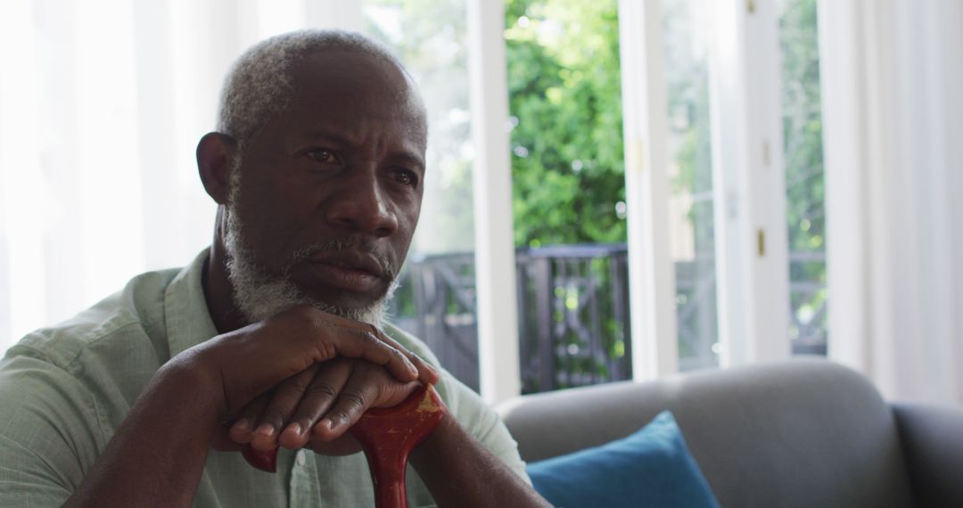 Elderly African American Man Contemplating Indoors - Free Images, Stock Photos and Pictures on Pikwizard.com