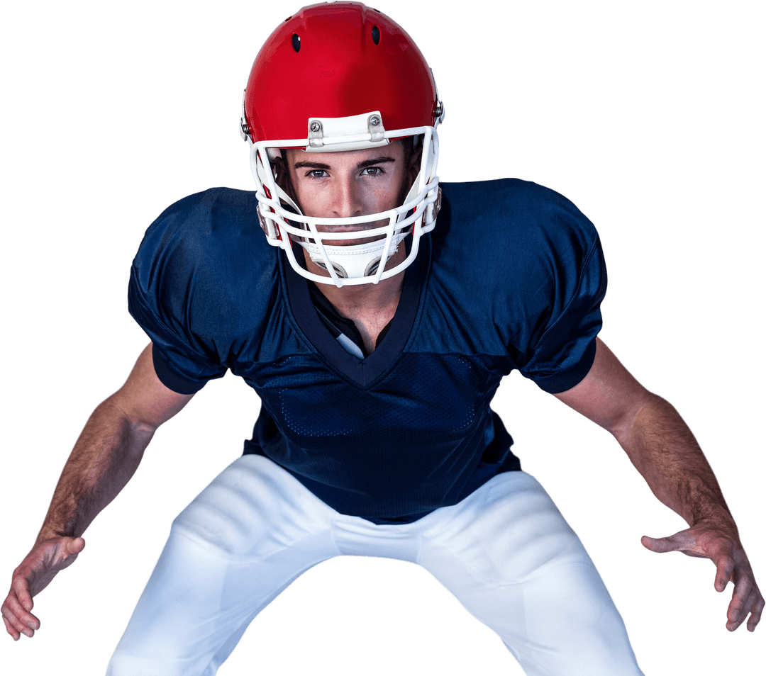 Transparent Rugby Player in Ready Stance with Red Helmet