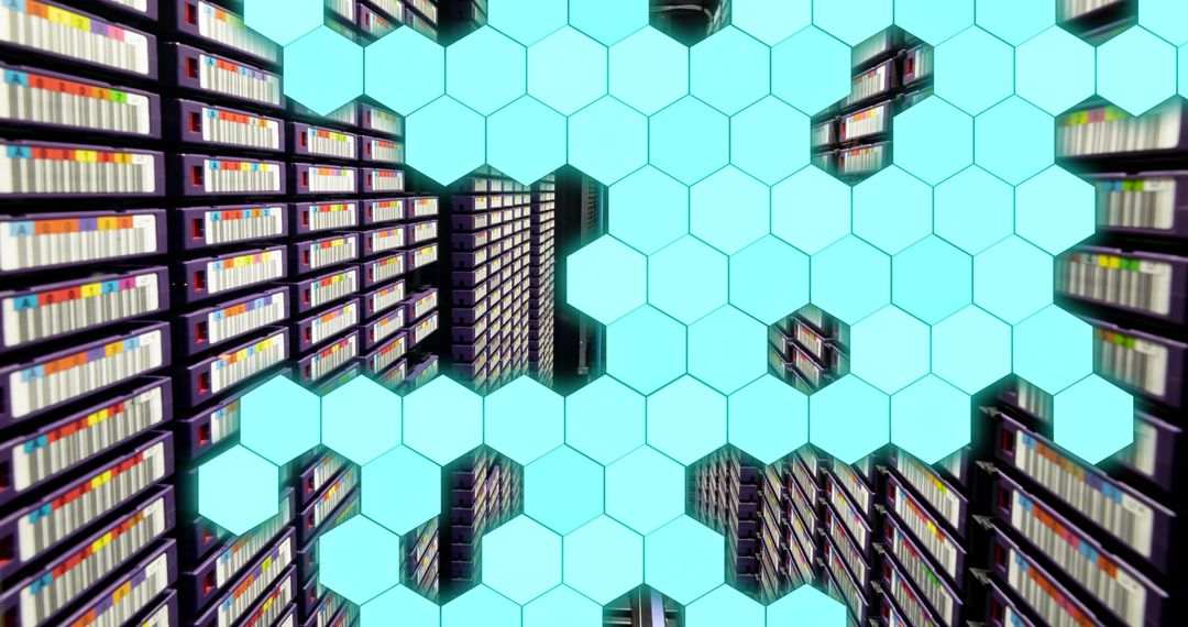 Digital Grid over Server Room Illustrating Global Technology Concept