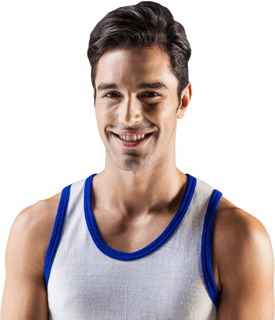 Smiling Caucasian Man in Sportswear on Transparent Background
