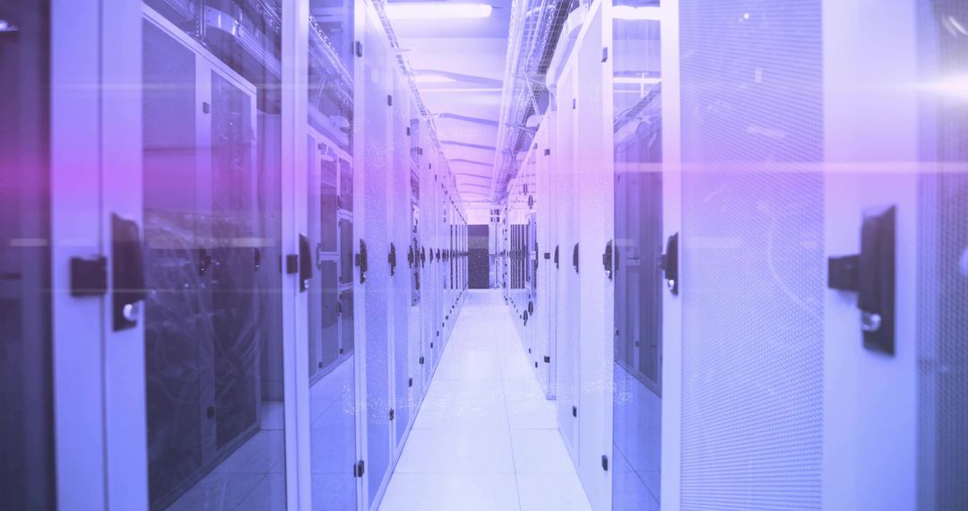 Futuristic Data Center Corridor Walkway with LED Lighting