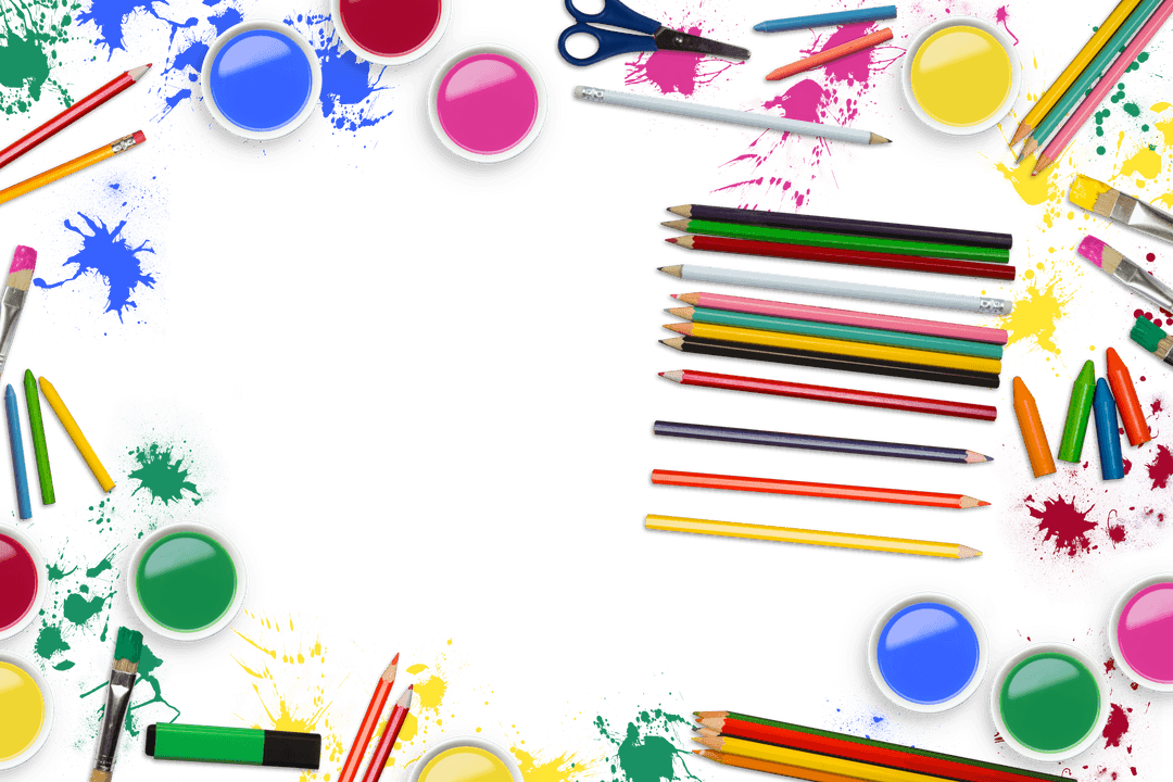 Bright Art Supplies with Blank Copy Space on Transparent Background