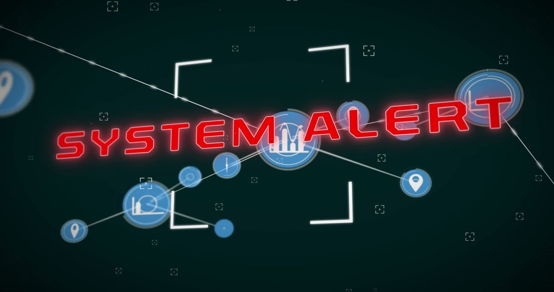 Glowing System Alert Text with Digital Networking Icons