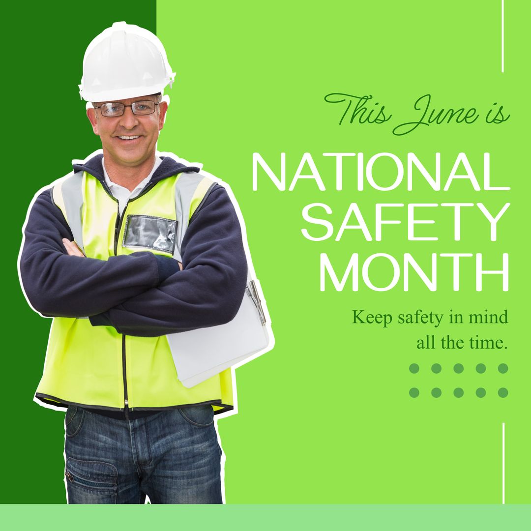 Smiling Architect Promoting National Safety Month with Green Background - Download Free Stock Templates Pikwizard.com