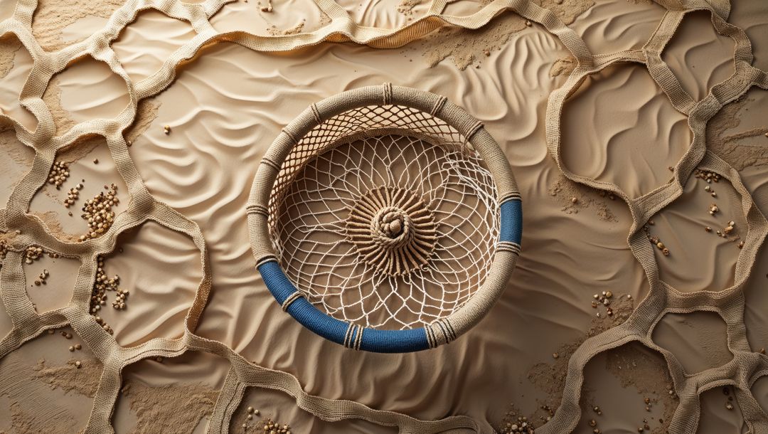Artisanal Rope Net on Sand and Neural Patterns