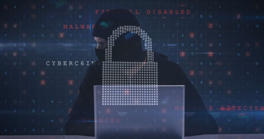 Hacker in Hoodie With Digital Padlock Symbol: Cybersecurity Concept