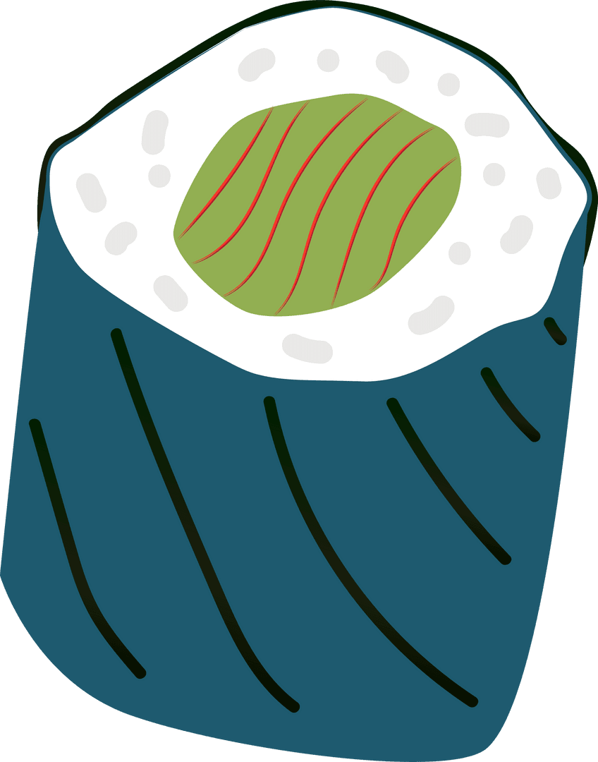 Flat Design Sushi Roll with Teal and Green on Transparent Background