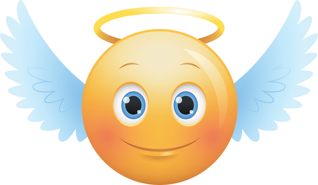 Smiling Angel Emoticon with Wings on Transparent Background
