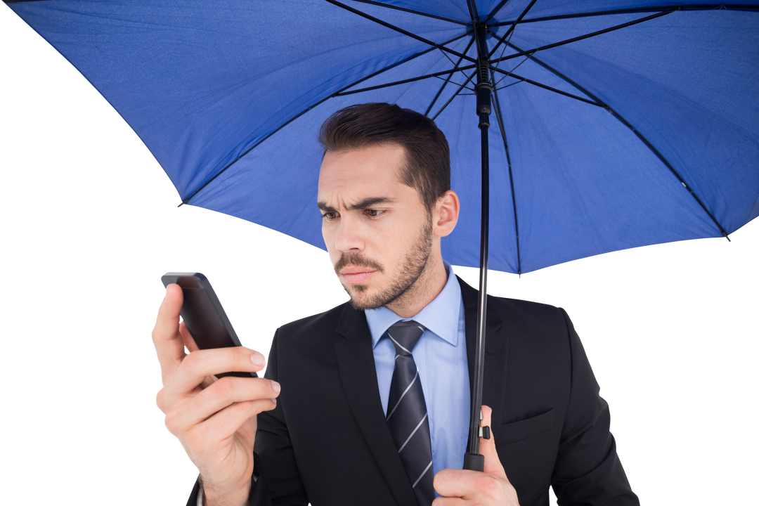 Transparent businessperson under umbrella uses mobile phone - Download Free Stock Images Pikwizard.com