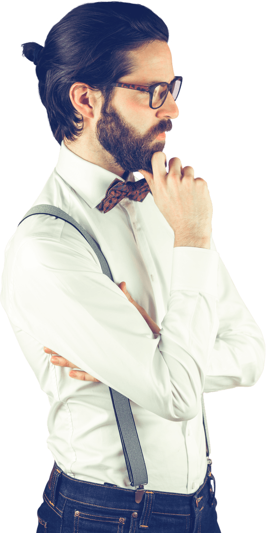 Thoughtful Transparent Hipster Guy Pondering in Style