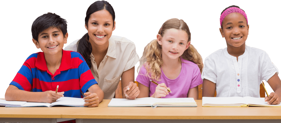 Transparent Teacher Helping Diverse Students in Classroom Setting