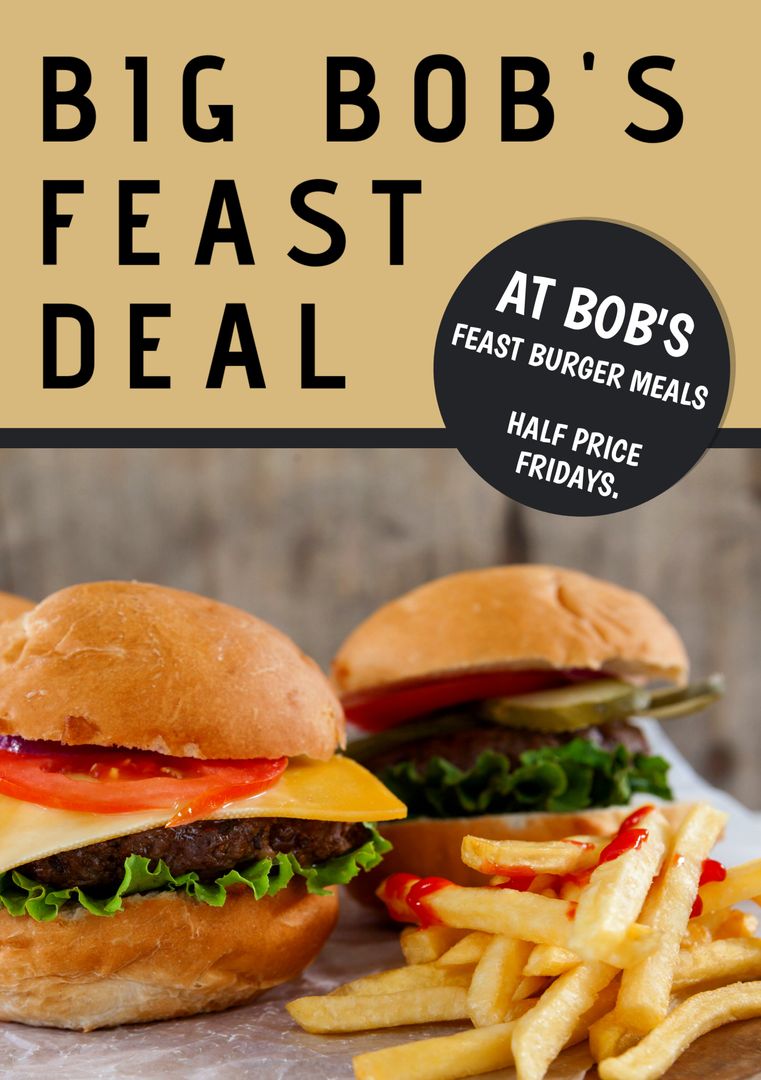 Burger Feast Deal Promotion with French Fries and Discount Offer - Download Free Stock Templates Pikwizard.com