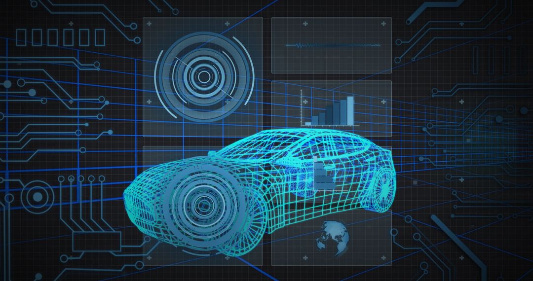 Futuristic Wireframe Car Design with Analytics Interface