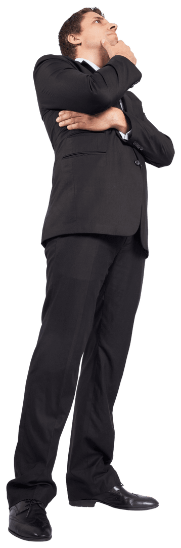 Confident Businessman Strategically Looking Up Transparent Background