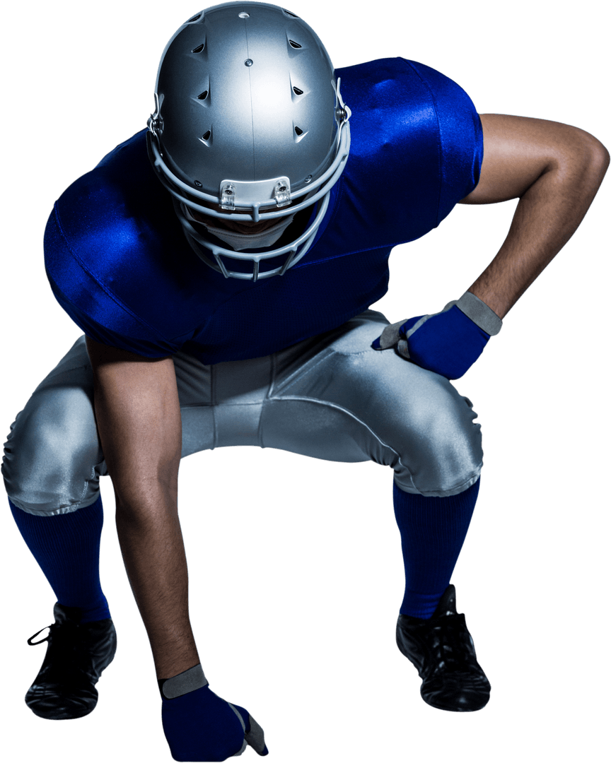 Transparent American Football Player Bending on Field with Full Gear