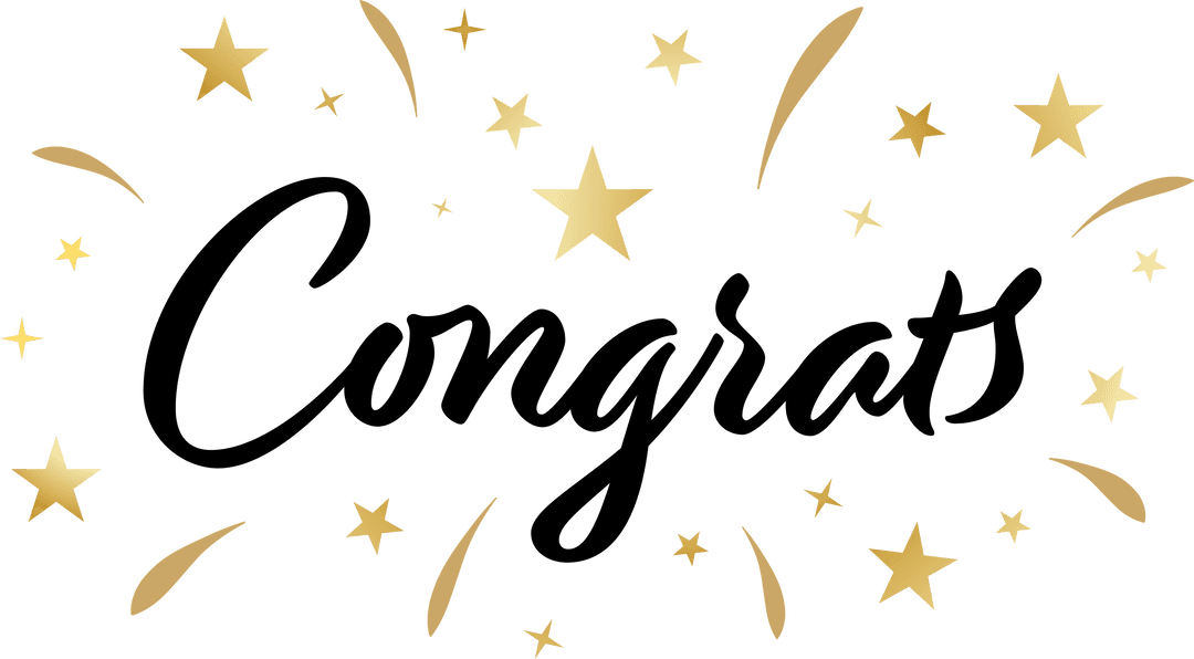 Golden Stars and Congrats Text on Transparent Background