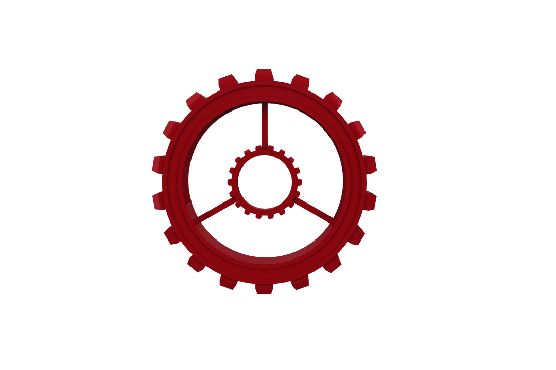 Transparent Red Gear Ornament With Mechanical Detailing