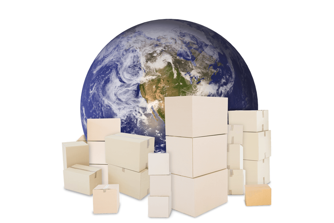 Global Shipping Concept with Packing Boxes on Transparent Background