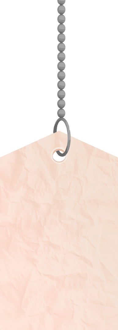 Crinkled Blank Hanging Label with Chain on Transparent Background