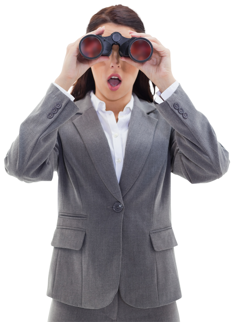 Surprised Businesswoman Looking Through Transparent Binoculars - Download Free Stock Images Pikwizard.com